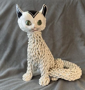 Vintage 1950s Italian Gatto Spaghetti Cat Figurine Textured Ceramic Retro Decor - Picture 1 of 12