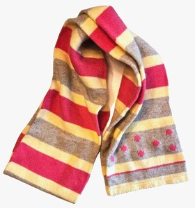 American Eagle Pink Yellow Taupe Stripe Knit Scarf Viscose Wool Cashmere 66x6.5 - Picture 1 of 2