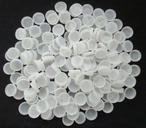 LOT OF 100 USED CLEAR WHITE PLASTIC WATER BOTTLE CAPS TOPS CRAFT SUPPLIES - Picture 1 of 1