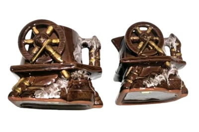 Juego de crema y azúcar de cerámica para café Tilso Japón con tapa rueda de agua marrón # 53/440 Foto 1 de 4