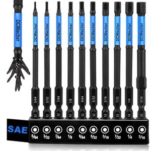 DCWecher 10-Piece Impact Allen Key Drill Bit Set - 4-Inch Long Hex Bit Set (SAE) - Picture 1 of 2