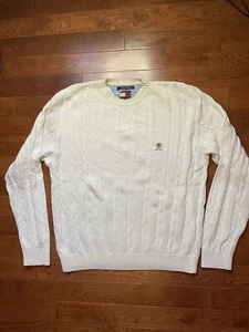 Mens Fisherman Preppy Nautical Cable Knit Sweater 100% Cotton Tommy Hilfiger (L) - Picture 1 of 13