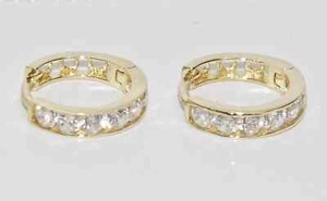 2Ct Round Cut Simulated Diamond Huggie Hoop Earrings 14K Yellow Gold Plated - Picture 1 of 10