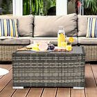 Patio Wicker Coffee Table W/ Glass Top Furniture Suitable For Garden