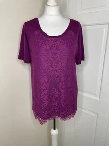The Kooples Magenta Pink T Shirt Top Wool Blend Lace Front Summer Smart Casual M - Picture 1 of 6