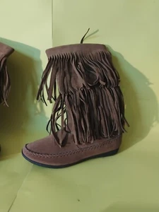 NEU Rampage Damen Fransen Schlupfstiefel indischer Mokassin Größe 7M braun - Bild 1 von 4