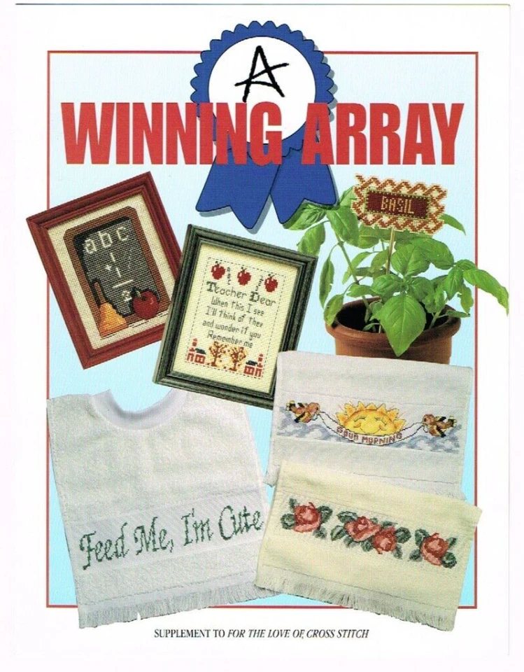 Winning Array Teacher Towels Bib Counted Cross Stitch Pattern Leaflet 1994 VTG - Image 1 of 1