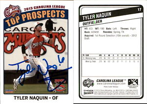 Tyler Naquin Signed 2013 Choice Carolina League Top Prospects #17 Card Auto AU
