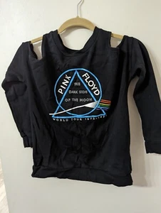 Girls PINK FLOYD Dark Side of Moon SWEATSHIRT Cold Shoulder Cutout Black 13/14 - Picture 1 of 3
