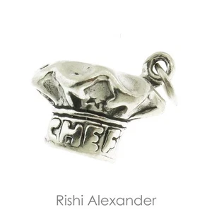 925 Sterling Silver Chef Hat Charm Made in USA - Picture 1 of 2