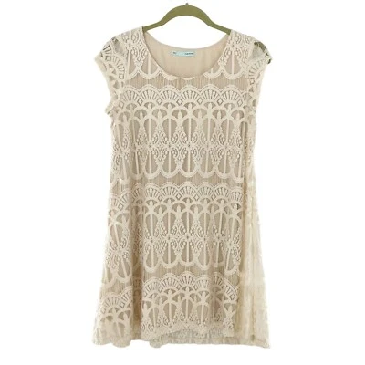 Vestido Maurices Beige Encaje Superpuesto Con Mangas Casquillo y Forro Poliéster S Crochet Foto 1 de 4