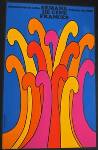 FESTIVAL DE CINE FRANCÉS EN CUBA Cartel de Arte Pop Cubano de Pantalla de Seda Firmado por REBOIRO - Imagen 1 de 8