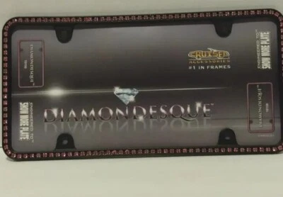 Marco de etiqueta de matrícula de automóvil negro cristales brillantes de diamante rosa princesa  Foto 1 de 4