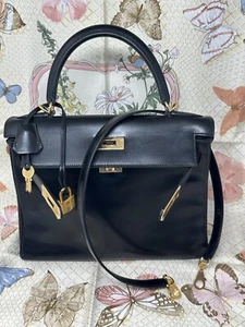 HERMES KELLY II RETOURNE 28 VEAU BOX  BLACK WITH SHOULDER STRAP - Picture 1 of 24