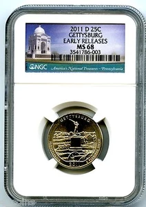 2011 D GETTYSBURG QUARTER NGC MS68 UNCIRCULATED BUSINESS STRIKE EARLY RELEASES - Picture 1 of 2