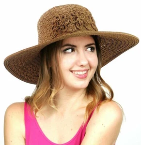 C.C Sun Church Flower Woven Floral Paper Straw Women's Hat Adjustable SPF50 - Picture 1 of 26