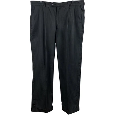 Haggar Pants Mens 36x29 Black Pinstripe Pleated Front Cuffed Dress Slacks Office - Image 1 of 4