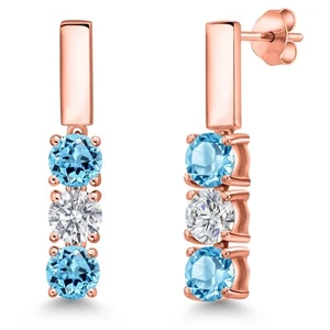 1.80 Ct Swiss Blue Topaz G/H Lab Grown Diamond 18K Rose Gold Plated Silver - Picture 1 of 6