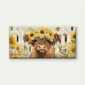 Scottish Cattle Pastoral Painting Unframed Canvas Painting for Living - Picture 1 of 8