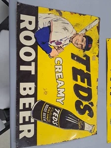 Ted Williams Ted's Creamy Root Beer Metal Sign Red Sox 15x10 - Picture 1 of 4