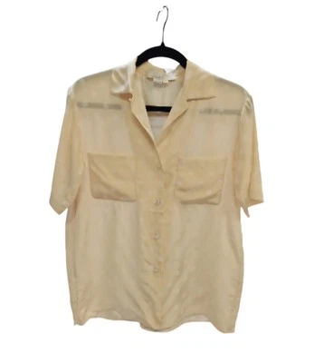 Blusa Perry Ellis Vintage Crema Lunares Abotonada Con 2 Bolsillos Talla 2 Foto 1 de 4