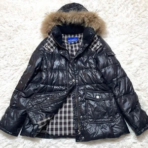 Burberry Blue Label Down Jacket Real Fur Nova Check Size 38 From Japan - Picture 1 of 24