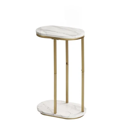 Wooden Marble Side Table Oval Top Gold Metal Frame Compact C Table for Living... - Image 1 of 4