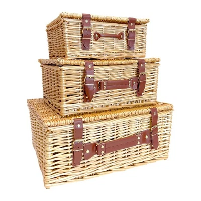 Set of 3 Empty Wicker Hamper Baskets with Lids for Gift Baskets (12", 14", 18") - Image 1 of 4