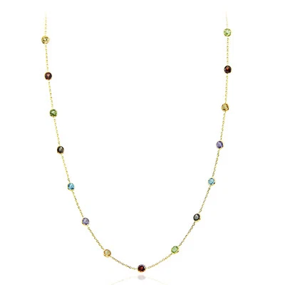 14K Yellow Gold Round Shaped Multi Gemstones Necklace By The Yard 20 Inches - Image 1 of 3