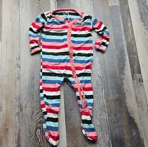KicKee Pants 3-6 Months Zipper Footie Ruffle Butt Stripes - Picture 1 of 4