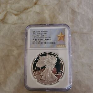 2021 W $1 Proof American Silver Eagle Limited Ed. Type 1 NGC PROOF69 ULTRA CAM