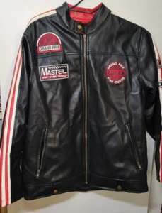 Arizona Grand Prix Men's Large Black Leather Motorcycle Racing Patch Coat Jacket - Picture 1 of 11