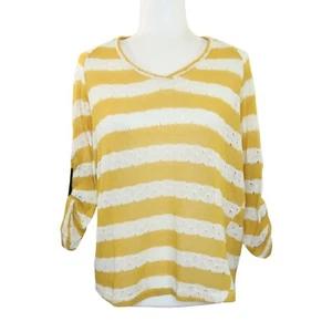 Maglione maglia aperta giallo e bianco Umgee maglione leggero rotolo linguetta TAGLIA M - Foto 1 di 10