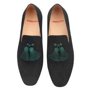 Merlutti Black Loafer Big Green Tassel Wedding Prom Shoes - Picture 1 of 6