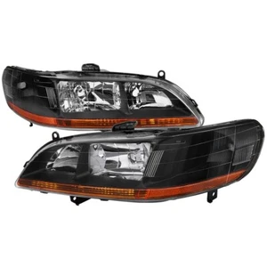 For 98-02 Honda Accord CG 2/4 Door Black Housing Headlights w/ Amber Reflector - Picture 1 of 4