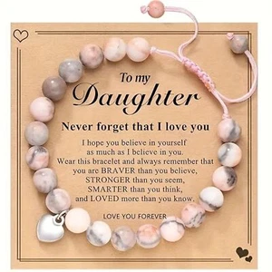 Pulsera Piedra Ajustable Hija Jaspe Cebra Rosa Natural Tono Plateado Corazón Dije - Imagen 1 de 7