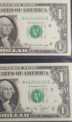 (1 RADAR - 1 REPEATER - MATCHING)  SIMILAR  # $1 1969A /1974 FANCY # - Image 1 of 3