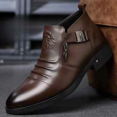 Designer Male Leather Ankle Boots Fashion Soft-soled Comfortable Dress Shoes - Image 1 of 4