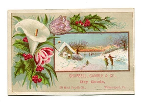 Victorian Trade Card SHOPBELL GAMBLE CO DRY GOODS Williamsport PA ice skating - Picture 1 of 2