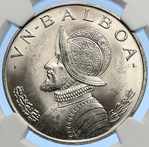 1966 PANAMA Large Silver CONQUISTADOR VINTAGE Old Silver BALBOA Coin NGC i106232 - Picture 1 of 5