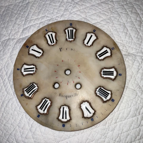 Antique Victorian large clock face enamel Roman numerals clock parts also Cover