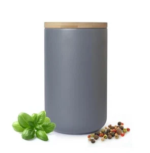 2 x lata de almacenamiento gris 800 ml con tapa de madera porcelana recipiente de almacenamiento lata mercancía de segunda mano - Imagen 1 de 7
