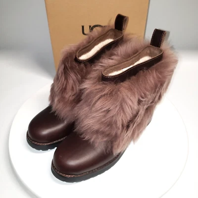 UGG Boots Womens 6 Otelia Ankle Leather Fur Accent Lug Sole 1095651  NEW - Image 1 of 4