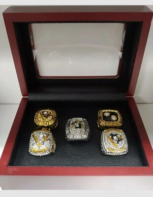 Pittsburgh Penguins - Stanley Cup conjunto de 5 anéis com caixa de madeira. Lemieux Crosby Trottier - Imagem 1 de 4