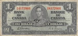Canada  $1  2.1.1937  Series  M/M  Kg. G. VI  Circulated Banknote  Qash A - Picture 1 of 2