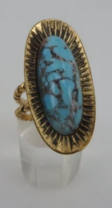 Neugablonz Dieter Knobloch: Damenring im Art Deco Stil Türkis Cabochon (102843) - Picture 1 of 5