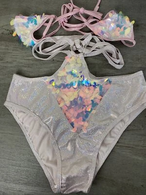 Roma Sassy Sequin Baby Pink Glitter Two Piece set Rave Festival Women’s Size M/L - Image 1 of 4