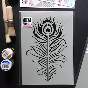 Peacock Feather Quill Stencil Ideal Home Wall DÃ cor Reusable Art Paint Stencils - Picture 1 of 8