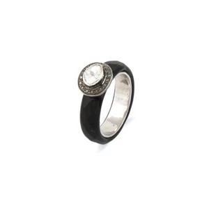 Anello di Fidanzamento Argento 925 Diamante Taglio Rosa Oro Onice Gemma Regal... - Foto 1 di 5