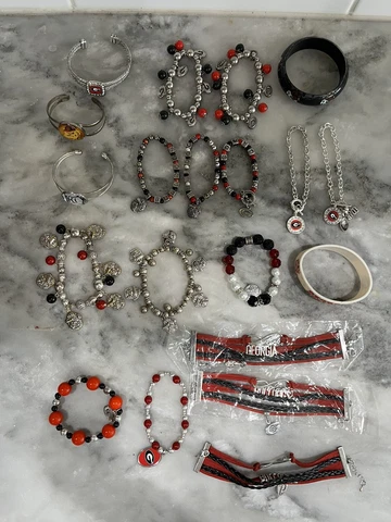 Georgia UGA Bulldogs Jewelry Multi Lot- Necklaces-Bracelets-Earrings-Charms-etc Cover